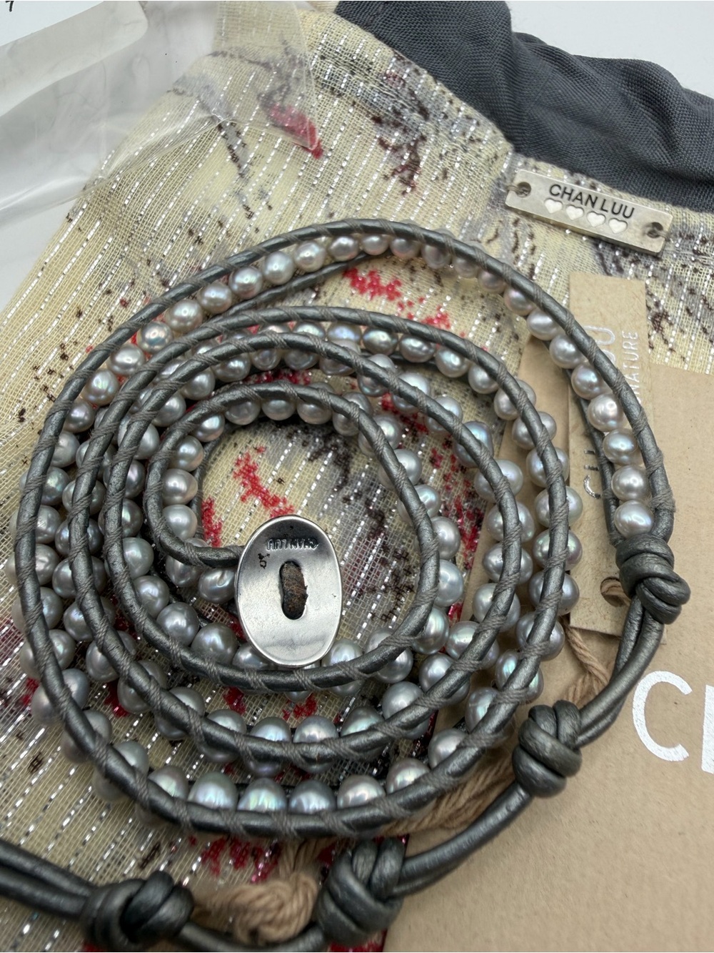 Chan Luu Gray Leather Wrap Bracelet with Gray Pearls - Picture 8 of 15